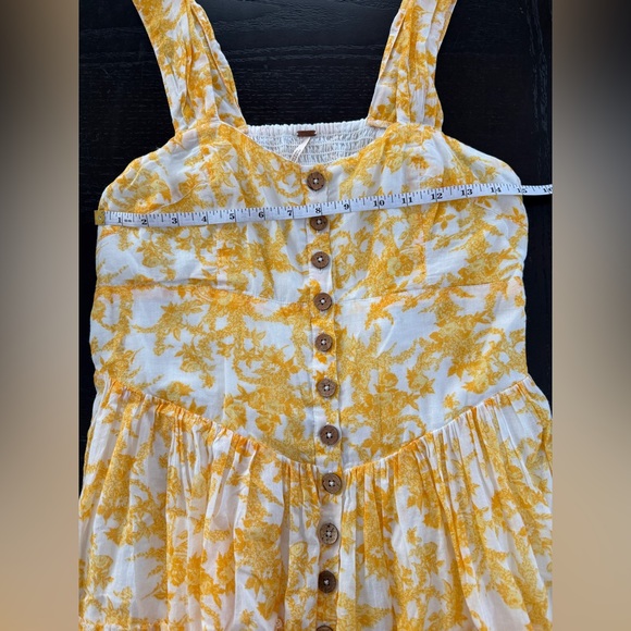 Free People Dance On The Blacktop Yellow Floral Print Tiered Ruffle Mini Dress - Picture 13 of 15